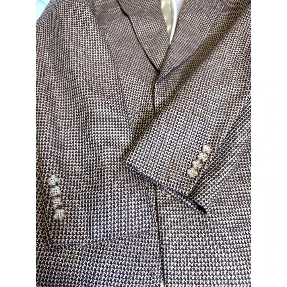 Vintage Oscar de la Renta 100%‎ Wool Sport Coat Blazer 46L Houndstooth Mens
